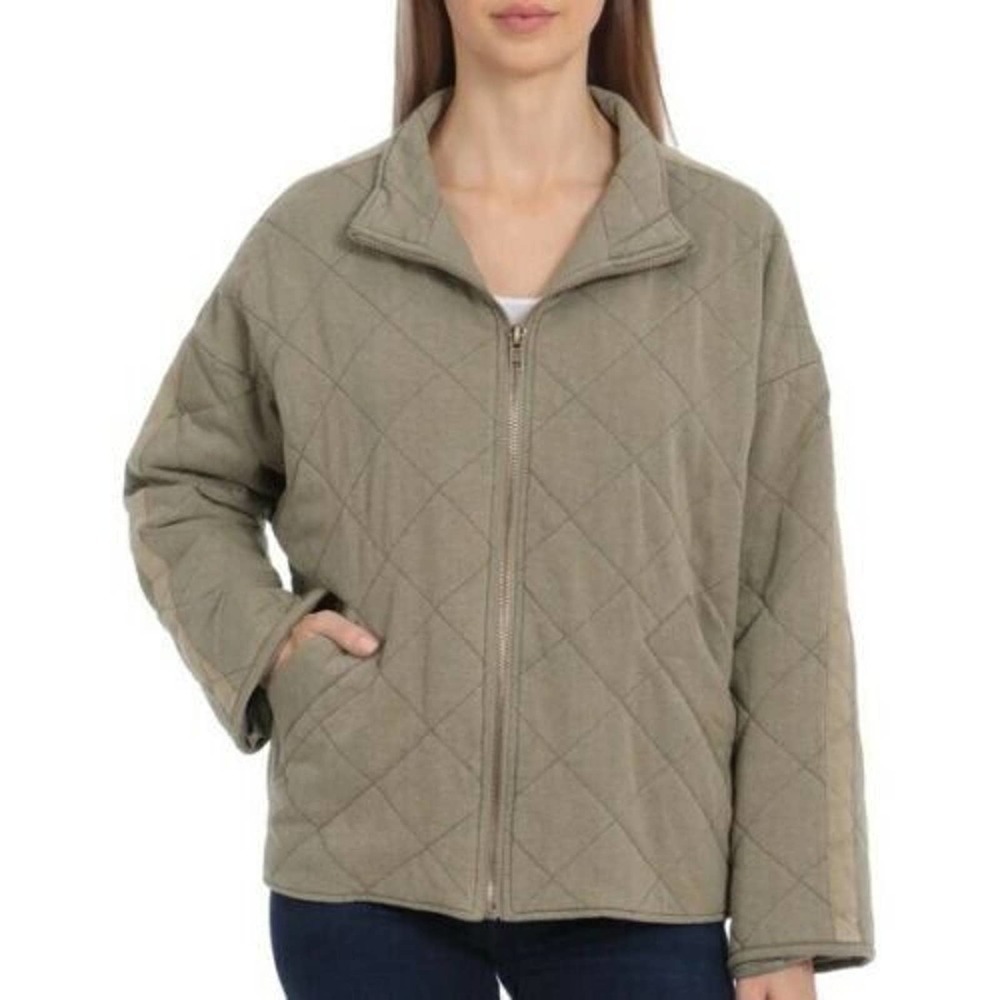Bagatelle Revolve French Terry Diamond Quilted Jacket Olive Green Womens Size 2X